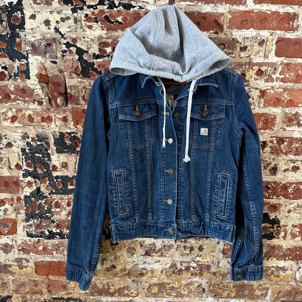 Carhartt Jean Jacket Hooded Trucker Blue Denim Womens Medium